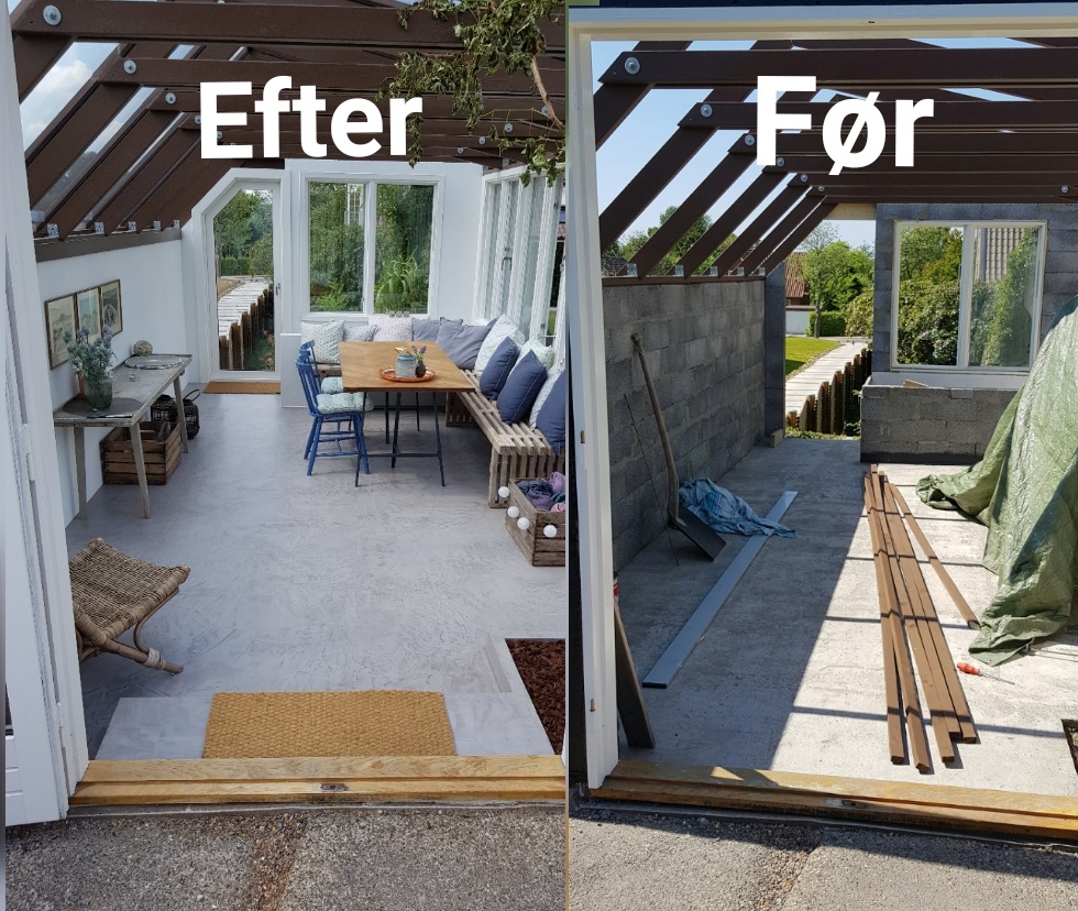 microcement winter garden renovation - before and after